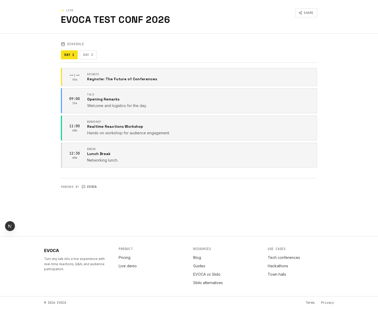 Public event page for hackathon participants