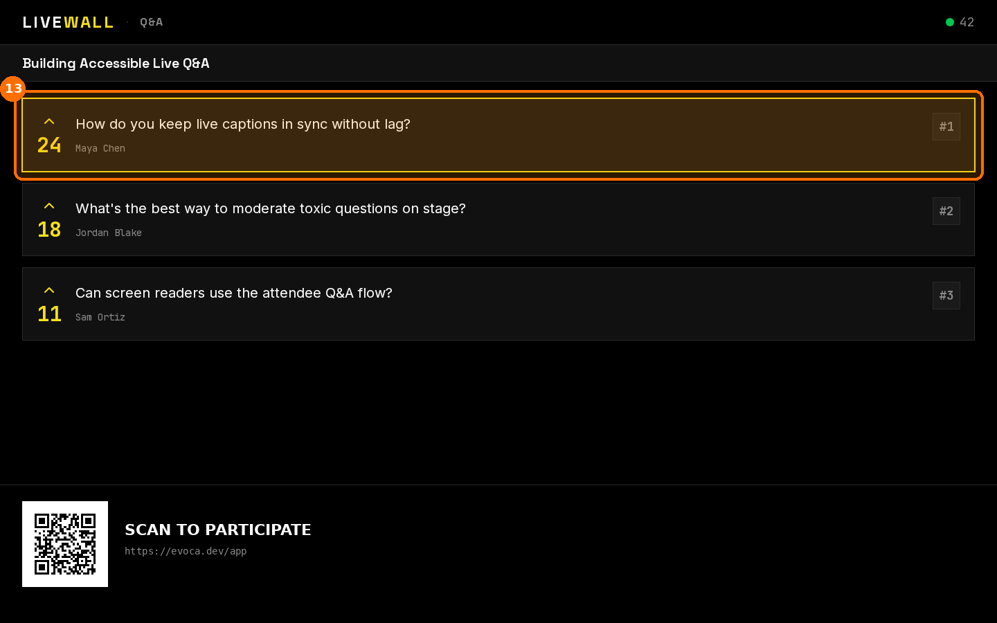 Audience live wall showing Q&A