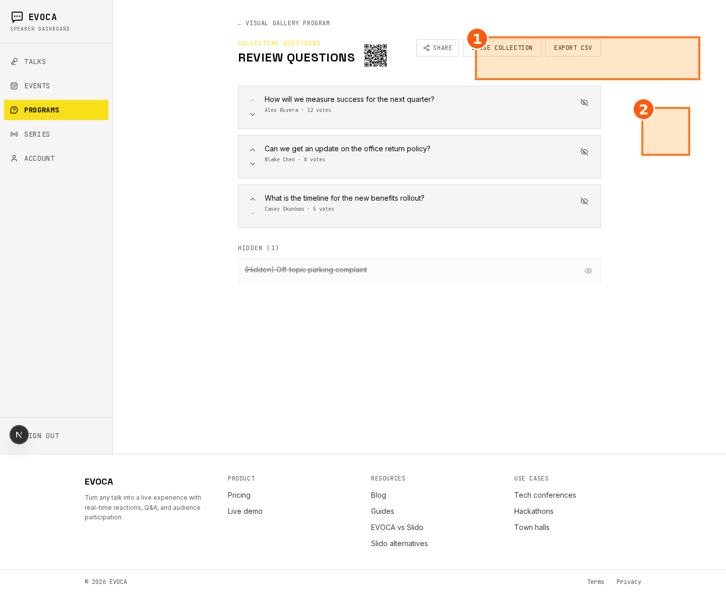 Review board with Close collection and review actions highlighted